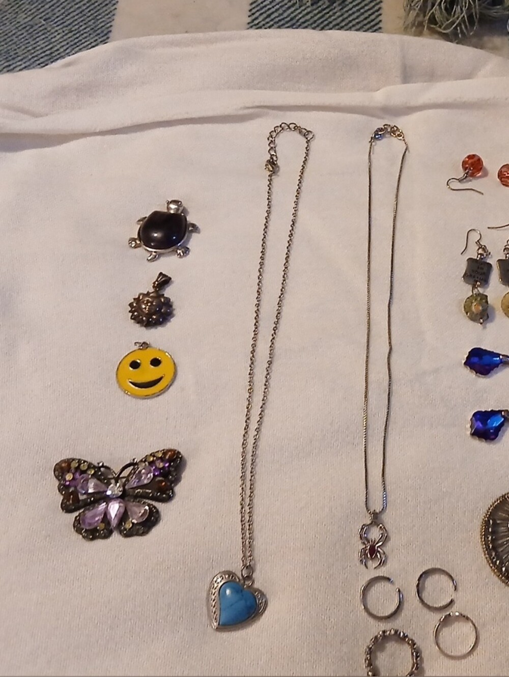 Assorted Women's Jewelry Set with Purple Butterfly Pin and Blue Heart Necklace